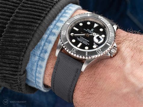 rolex submariner black nylon strap|Rolex Submariner suede strap.